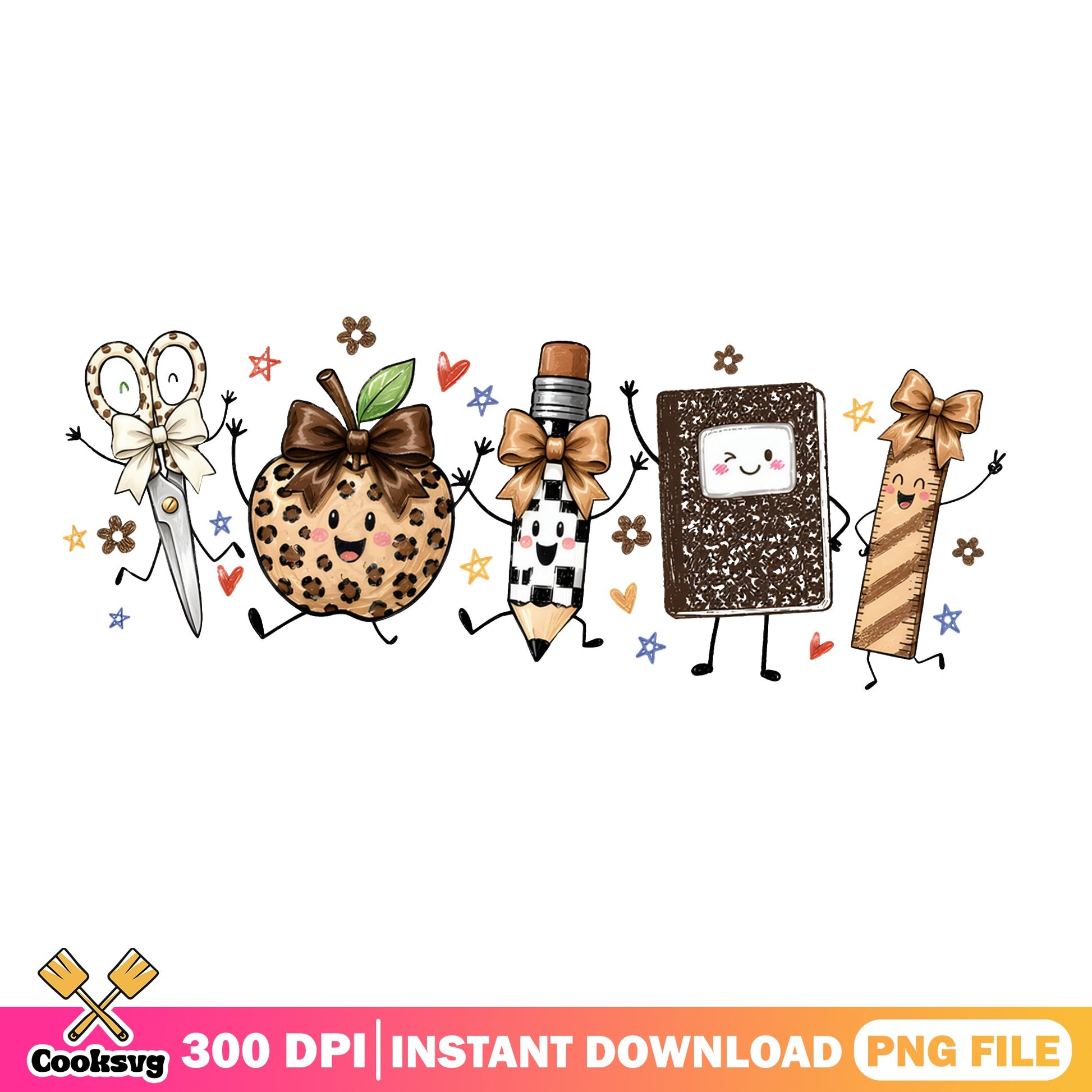 Cute Back To School Leopard Teacher Supplies PNG, Teacher PNG, School PNG