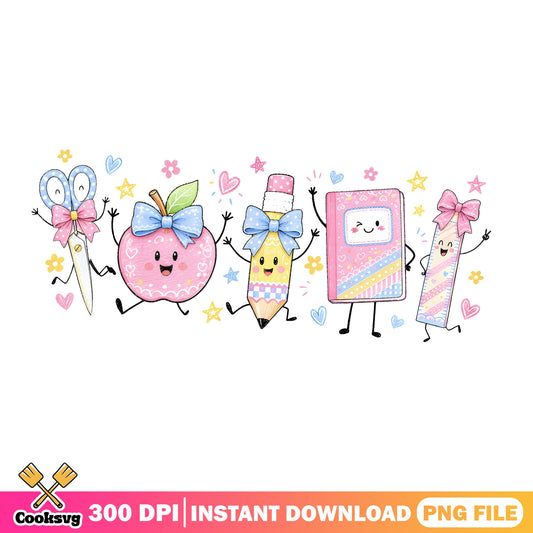 Cute Back To School PNG, Kawaii School Supplies PNG, Teacher PNG