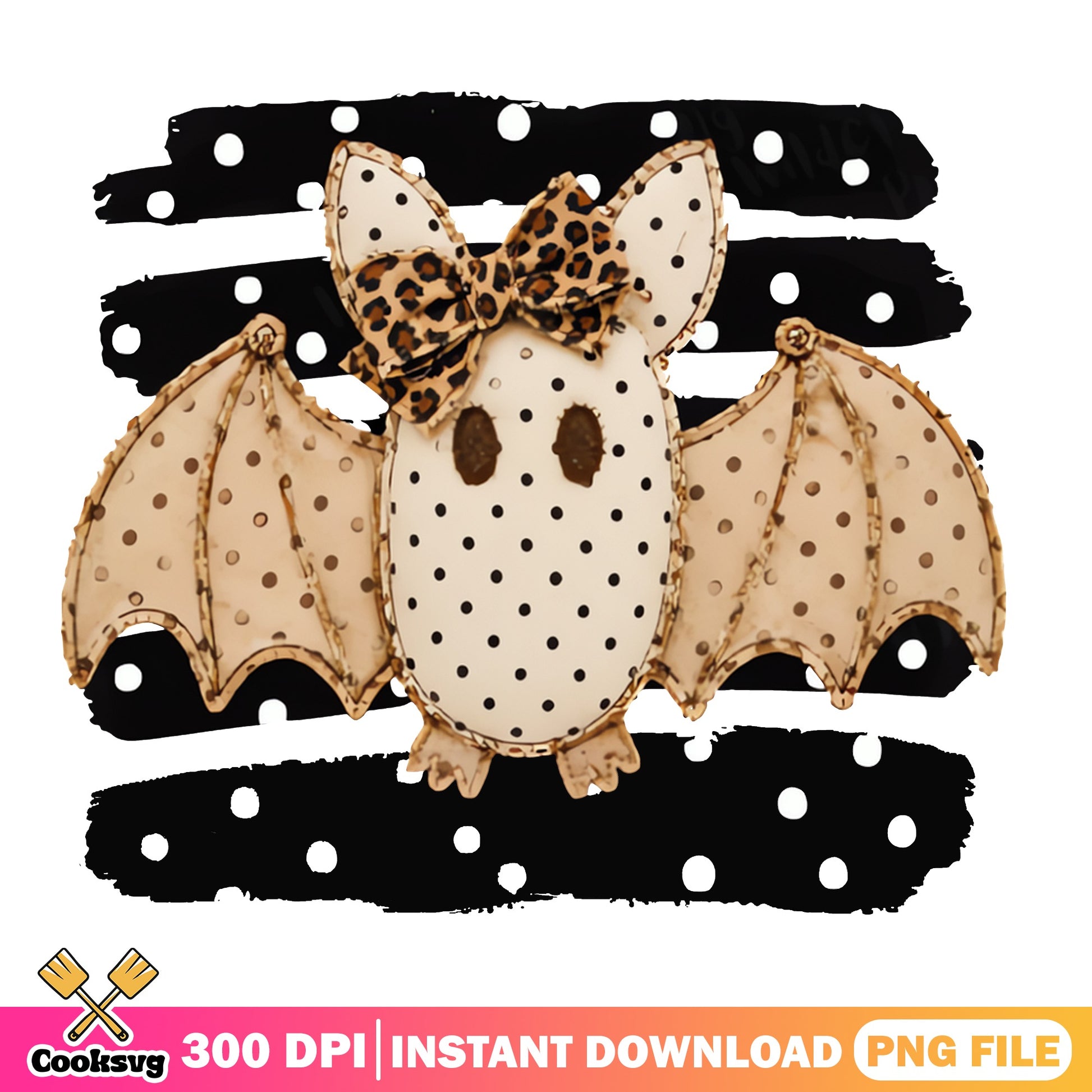 Cute Bat Leopard Bow Halloween PNG, Polka Dot Bat PNG, Halloween PNG