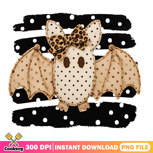 Cute Bat Leopard Bow Halloween PNG, Polka Dot Bat PNG, Halloween PNG
