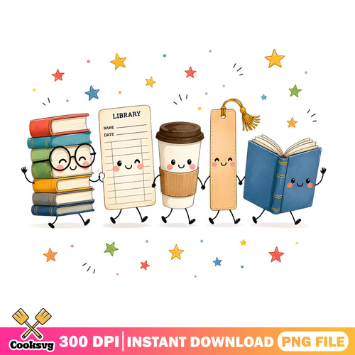 Cute Book Characters Library PNG, Book Lover PNG, Teacher PNG