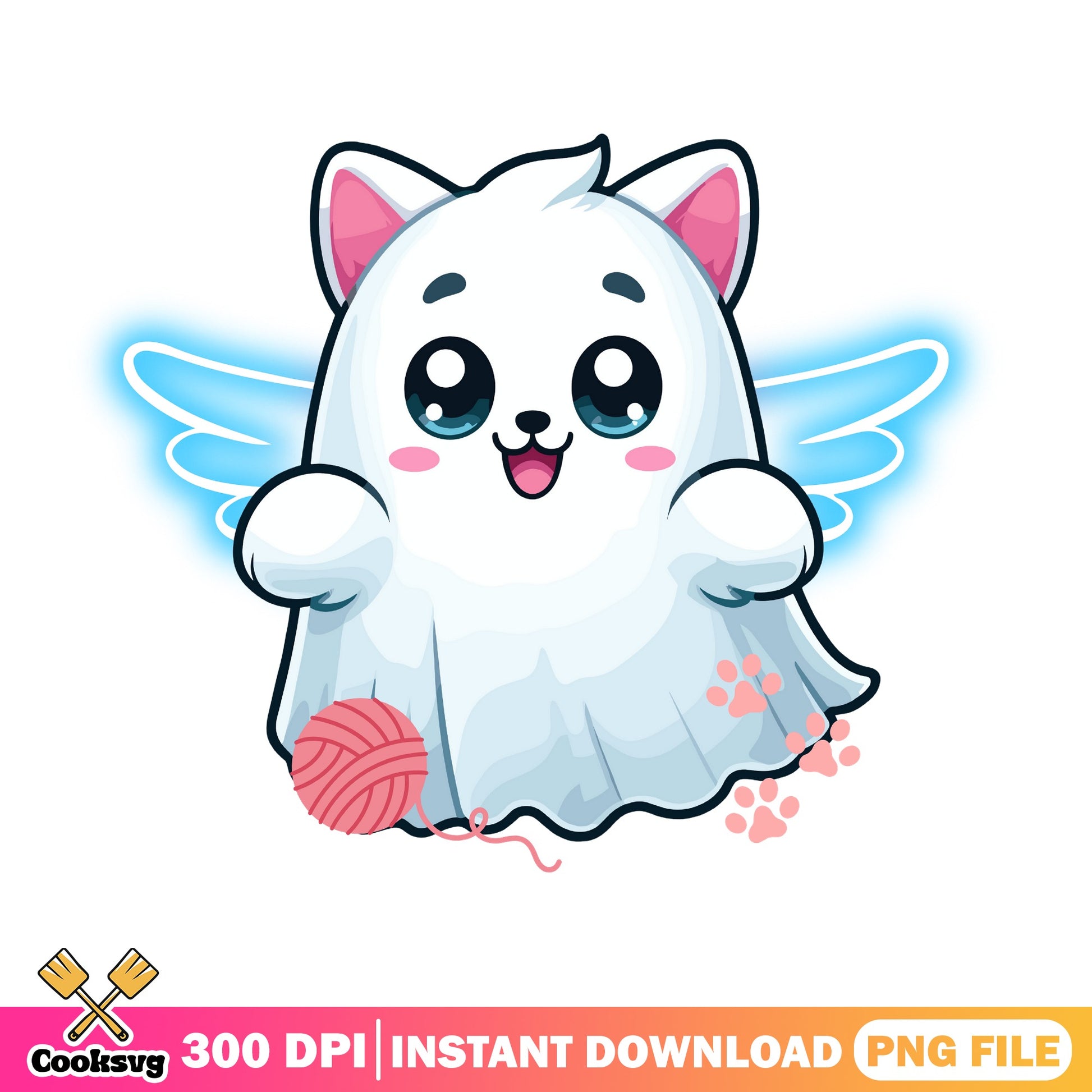 Cute Cat Ghost PNG, Halloween Ghost Kitten PNG, Kawaii Ghost PNG