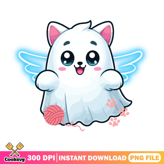 Cute Cat Ghost PNG, Halloween Ghost Kitten PNG, Kawaii Ghost PNG