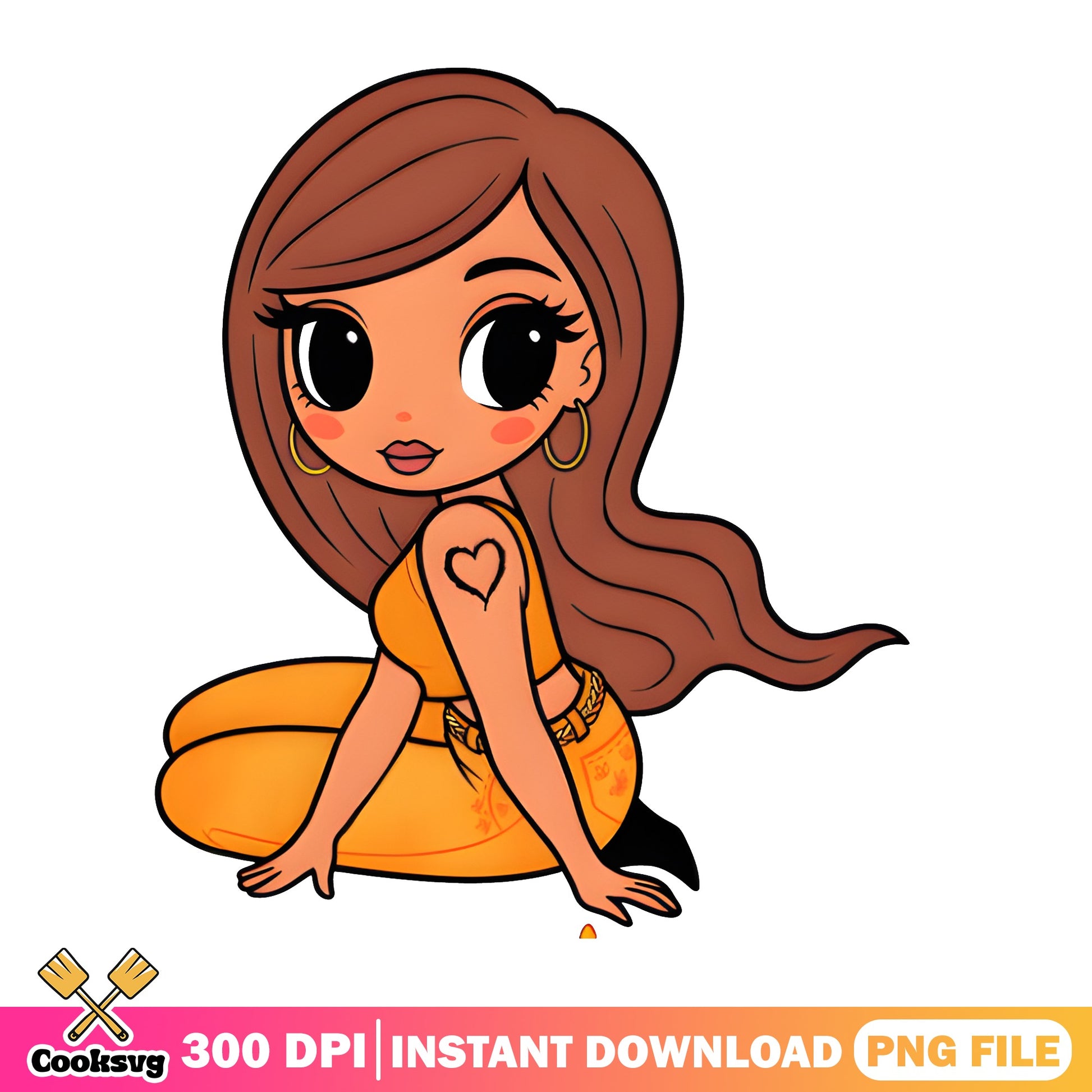 Cute Chibi Girl PNG, Boho Girl Clipart, Trendy Girl PNG