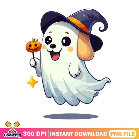 Cute Dog Ghost Halloween PNG, Witch Hat Pumpkin PNG, Halloween Clipart PNG