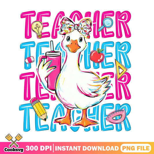 Cute Duck Teacher PNG, Back To School PNG, Teacher Life PNG