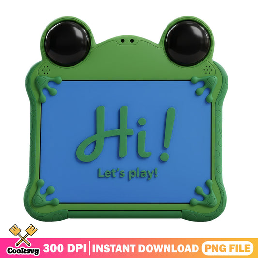 Cute Frog Tablet Hi Lets Play PNG, Frog PNG, Kids Frog PNG