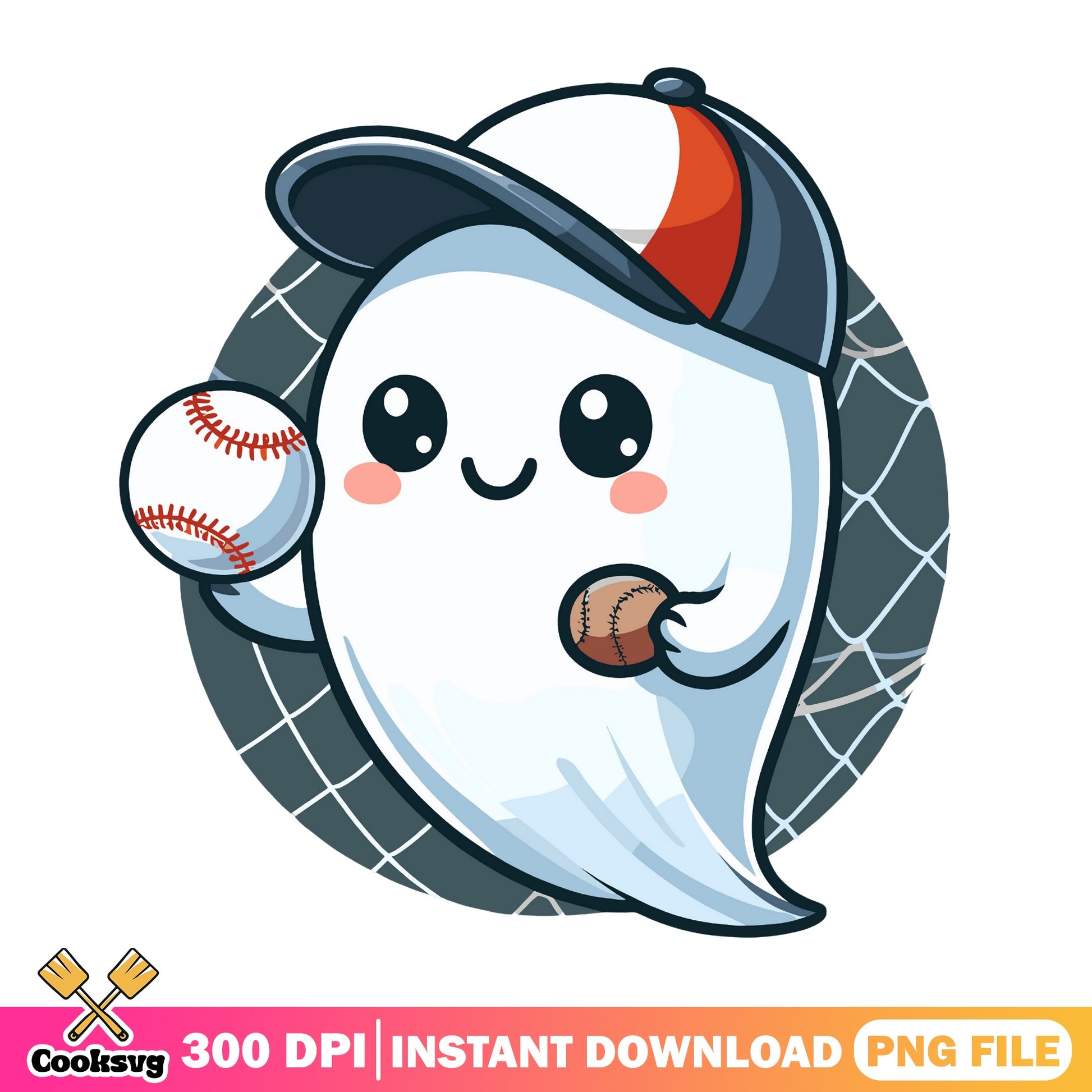 Cute Ghost Baseball Player PNG, Halloween Baseball PNG, Spooky Boo PNG