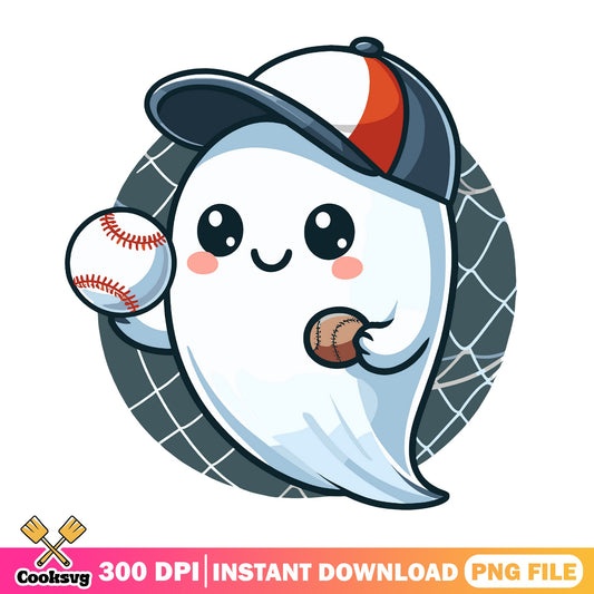 Cute Ghost Baseball Player PNG, Halloween Baseball PNG, Spooky Boo PNG