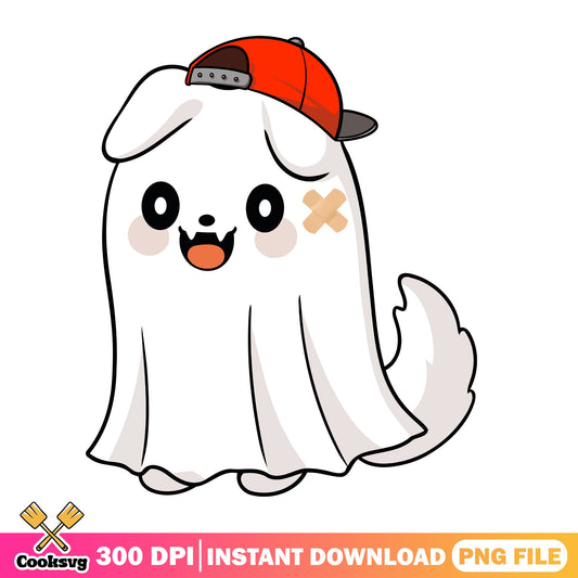 Cute Ghost Dog Halloween PNG, Kawaii Ghost With Cap PNG, Halloween PNG