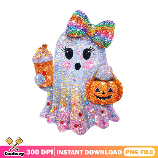 Cute Ghost Halloween PNG, Pumpkin Spice Latte Ghost PNG, Halloween PNG