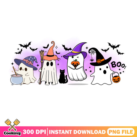 Cute Ghost Halloween PNG, Spooky Boo Ghost Bundle, Halloween PNG