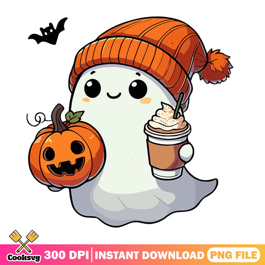 Cute Ghost Halloween PNG, Spooky Ghost Pumpkin PNG, Halloween PNG