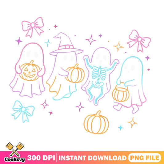 Cute Ghost Halloween PNG, Spooky Season Bow Pumpkin PNG, Halloween PNG