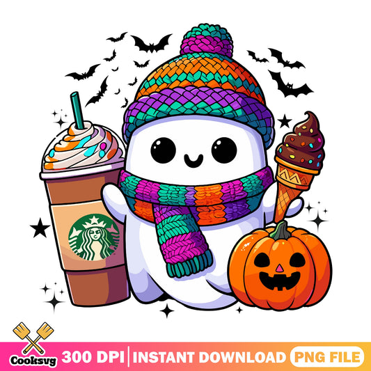 Cute Ghost Halloween PNG, Starbucks Coffee Pumpkin PNG, Spooky PNG