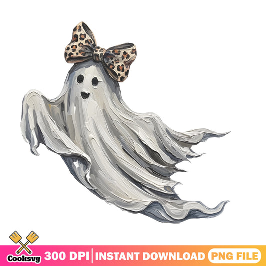 Cute Ghost Leopard Bow Halloween PNG, Spooky Ghost PNG, Halloween PNG