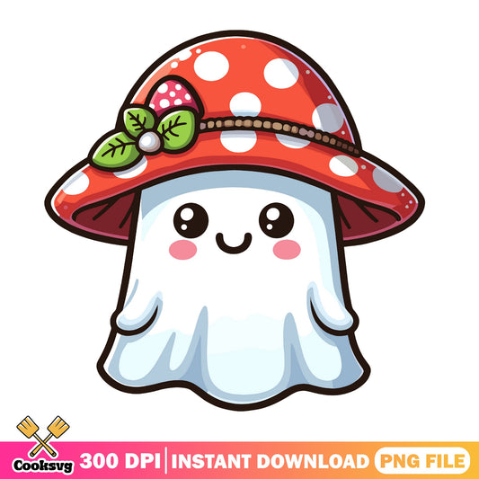 Cute Ghost Mushroom Hat PNG, Halloween Ghost PNG, Kawaii PNG