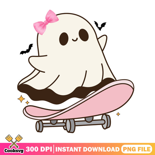 Cute Ghost Skateboard PNG, Halloween Ghost PNG, Spooky PNG