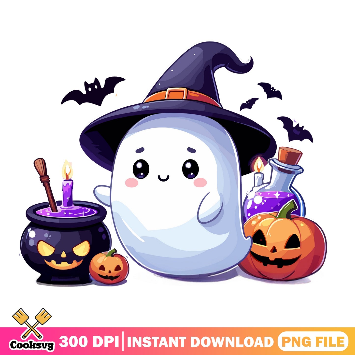 Cute Ghost Witch Halloween PNG, Spooky Ghost PNG, Halloween PNG