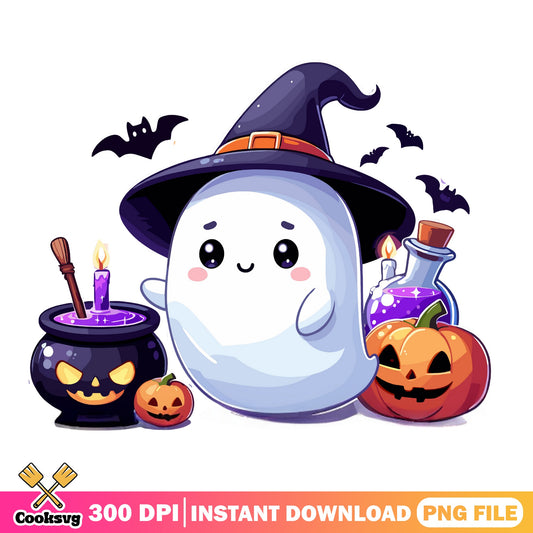 Cute Ghost Witch Halloween PNG, Spooky Ghost PNG, Halloween PNG