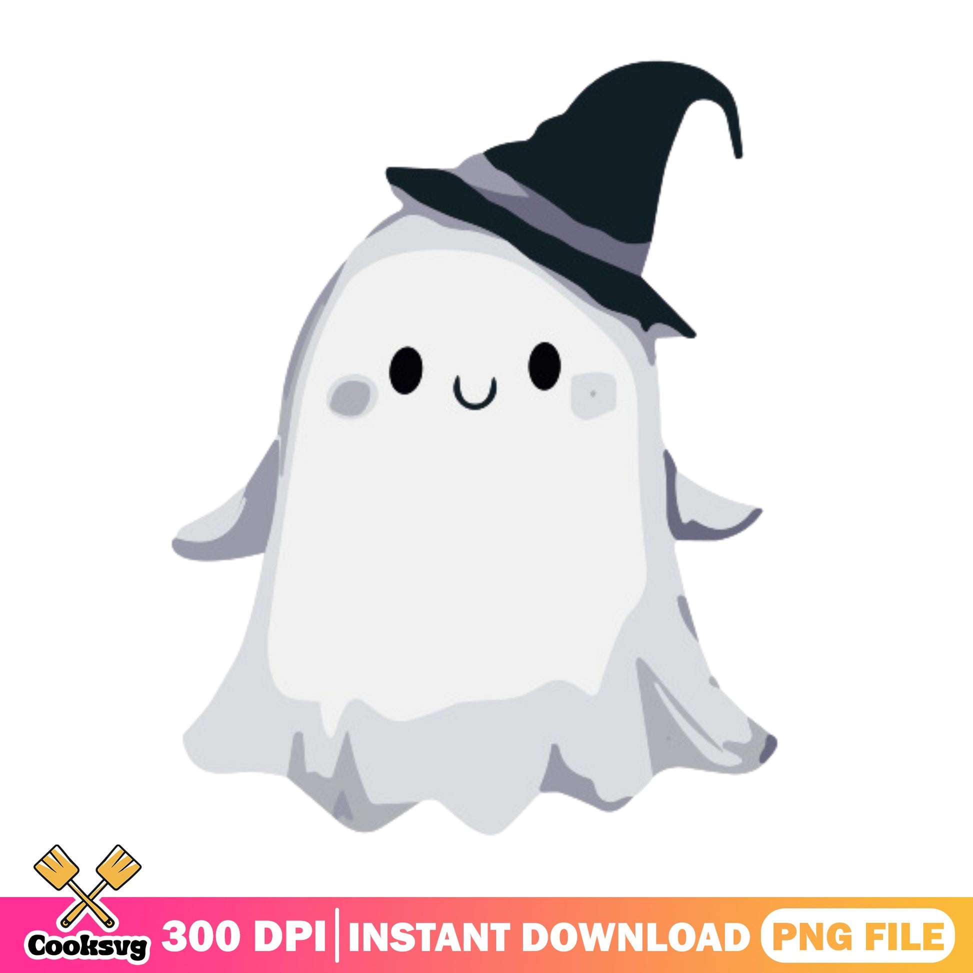 Cute Ghost Witch Hat Halloween PNG, Kawaii Ghost PNG, Halloween PNG