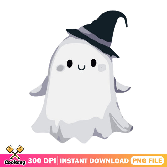 Cute Ghost Witch Hat Halloween PNG, Kawaii Ghost PNG, Halloween PNG