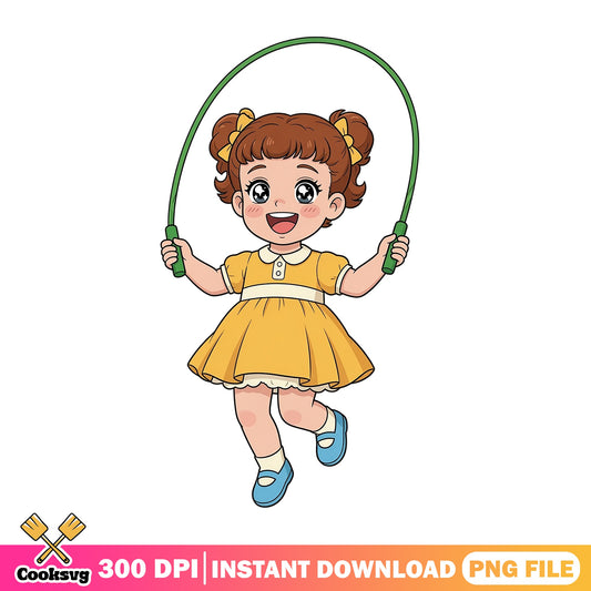 Cute Girl Jump Rope PNG, Kawaii Little Girl PNG, Kids PNG