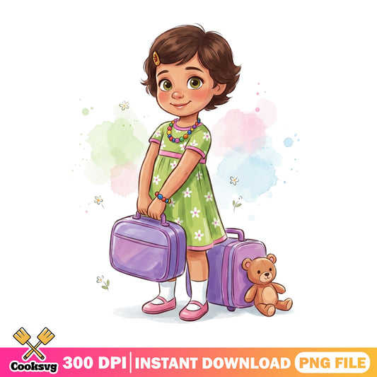 Cute Girl With Luggage Clipart, Travel Girl PNG, Watercolor PNG