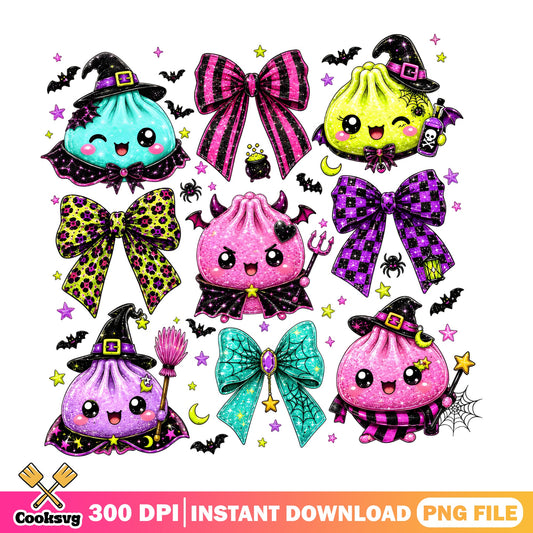 Cute Halloween Dumpling Bow PNG, Kawaii Witch PNG, Spooky PNG