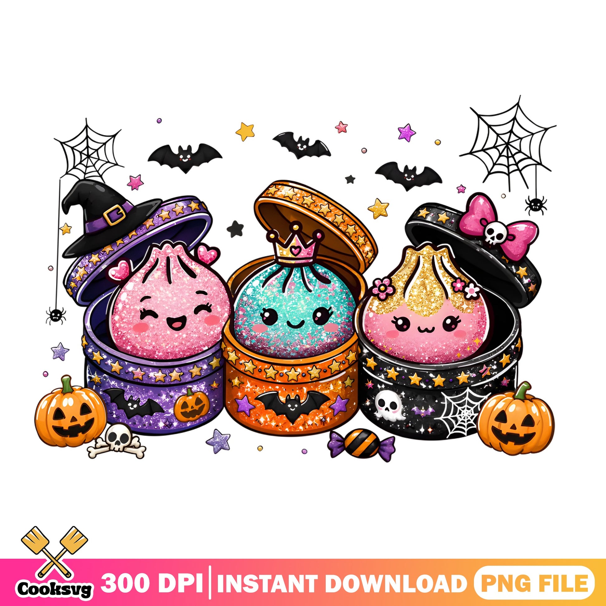 Cute Halloween Dumpling Trio PNG, Spooky Kawaii PNG, Halloween PNG