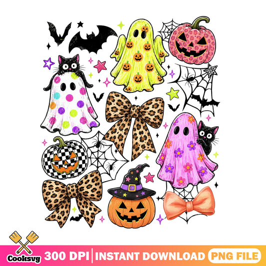 Cute Halloween Ghost Pumpkin PNG, Spooky Coquette Bow PNG, Halloween PNG