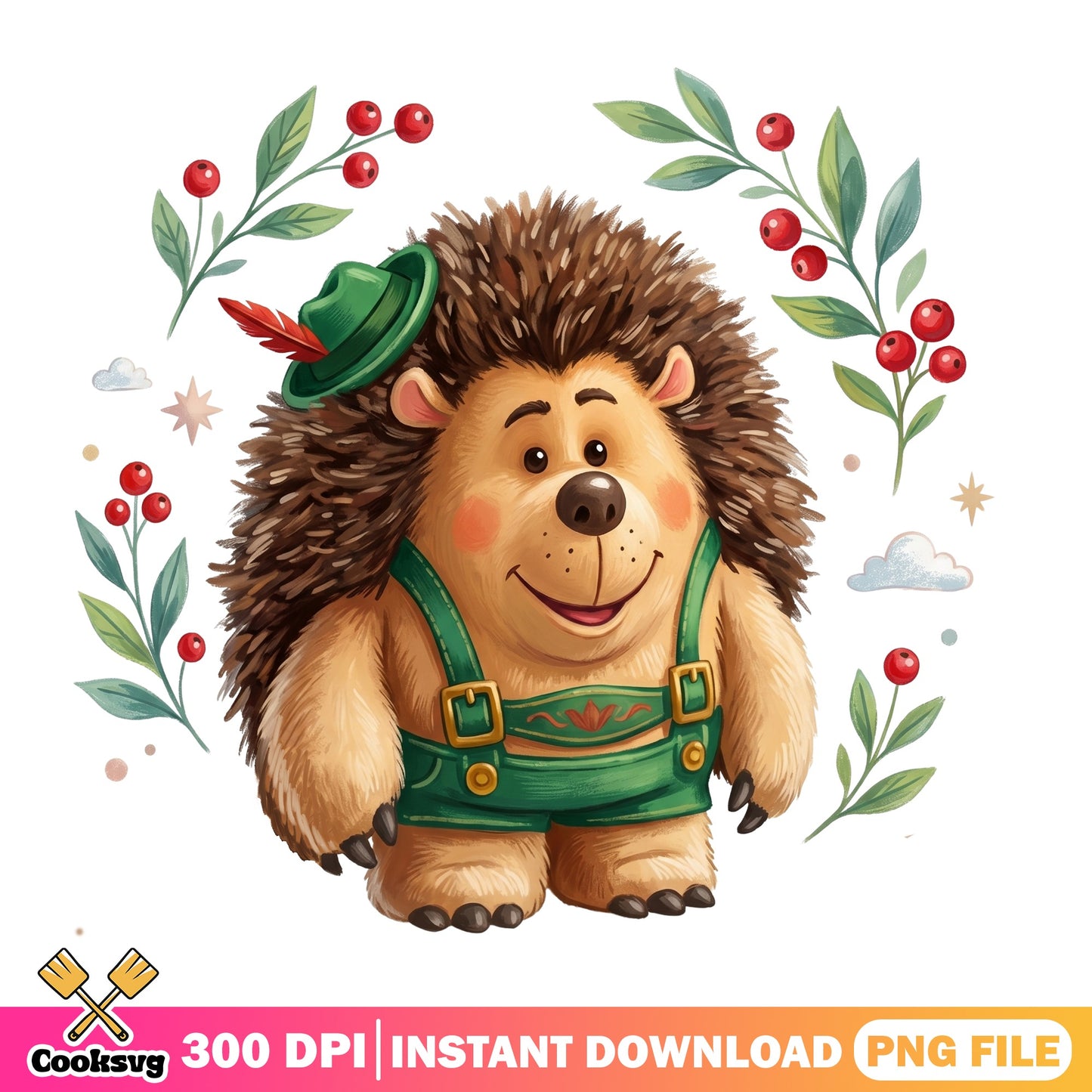 Cute Hedgehog Christmas PNG, Woodland Animal PNG, Holiday PNG
