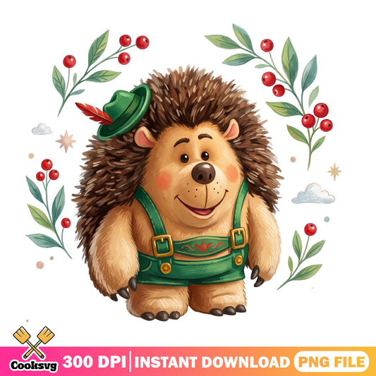 Cute Hedgehog Christmas PNG, Woodland Animal PNG, Holiday PNG
