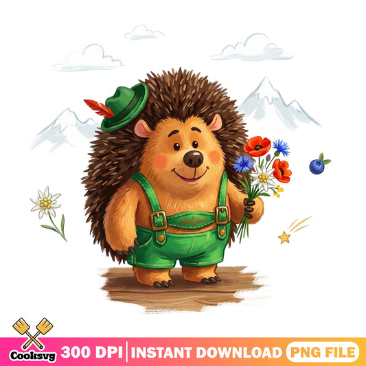 Cute Hedgehog Oktoberfest PNG, Lederhosen Hedgehog PNG, Funny Animal PNG