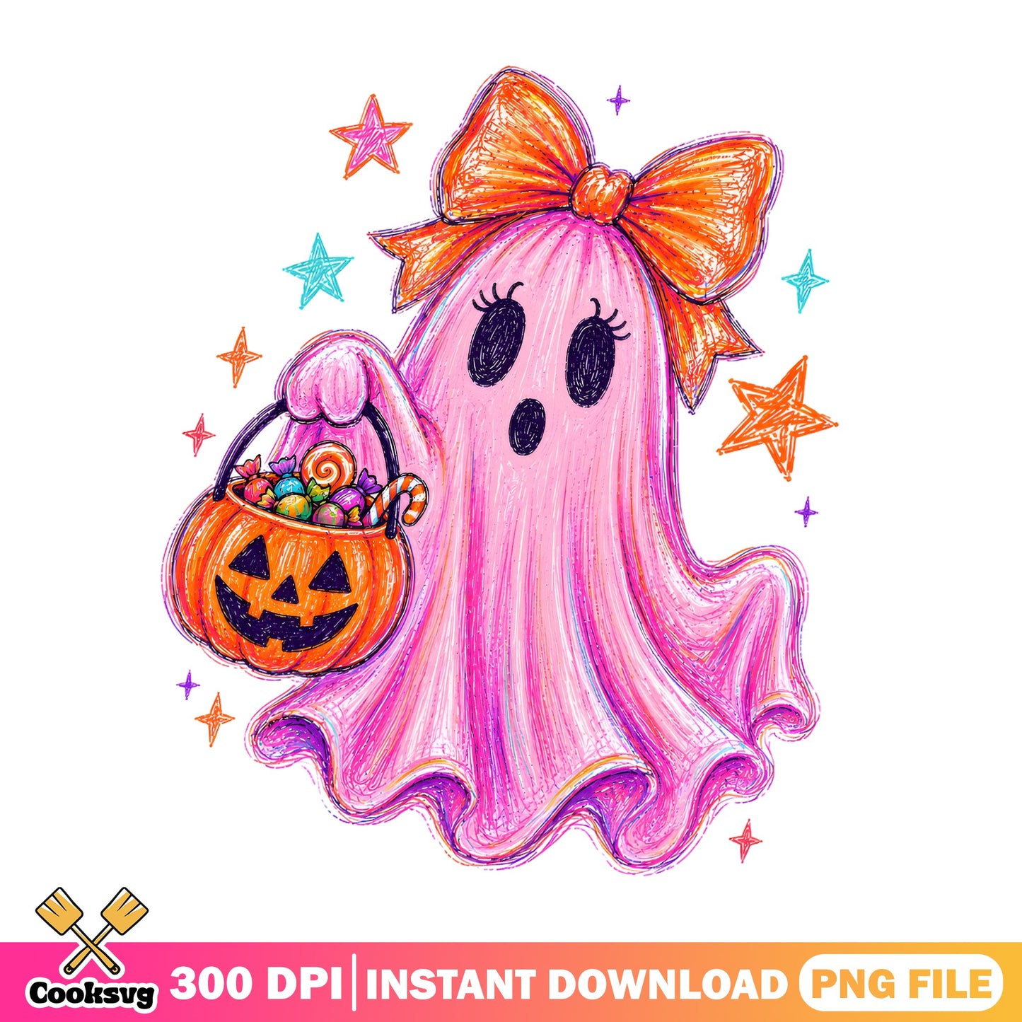 Cute Pink Ghost Halloween PNG, Bow Ghost Trick Or Treat PNG, Spooky PNG