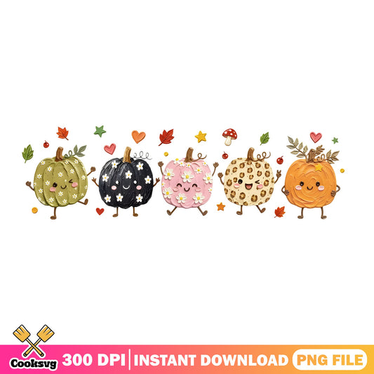 Cute Pumpkin Characters Fall Autumn PNG, Halloween PNG, Thanksgiving PNG