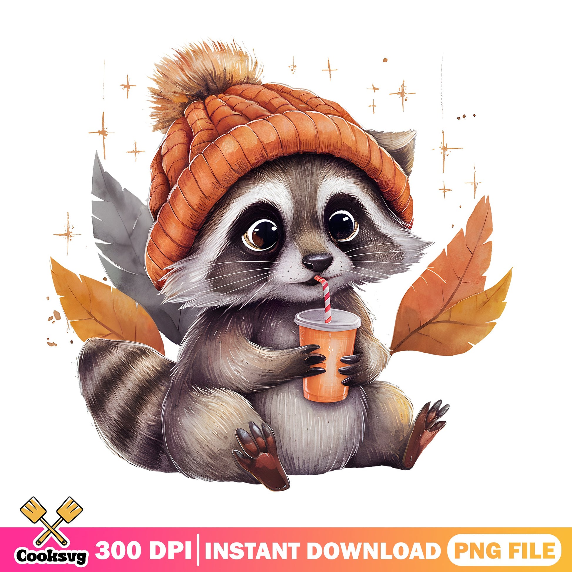 Cute Raccoon Fall Coffee PNG, Autumn Raccoon PNG, Fall PNG