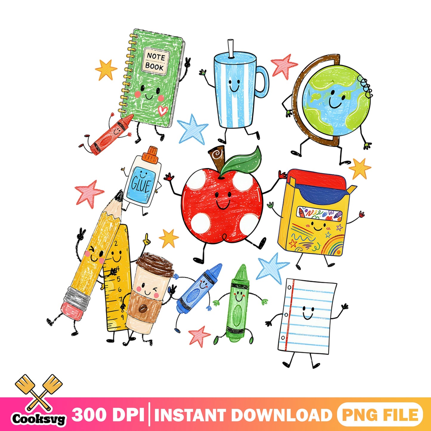 Cute School Supplies Characters PNG, Back To School PNG, Teacher PNG
