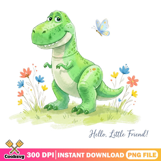 Cute T-Rex Dinosaur With Flowers PNG, Baby Dino PNG, Kids PNG