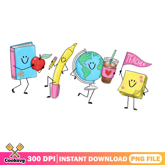 Cute Teacher School Supplies Characters PNG, Back To School PNG, Teacher PNG
