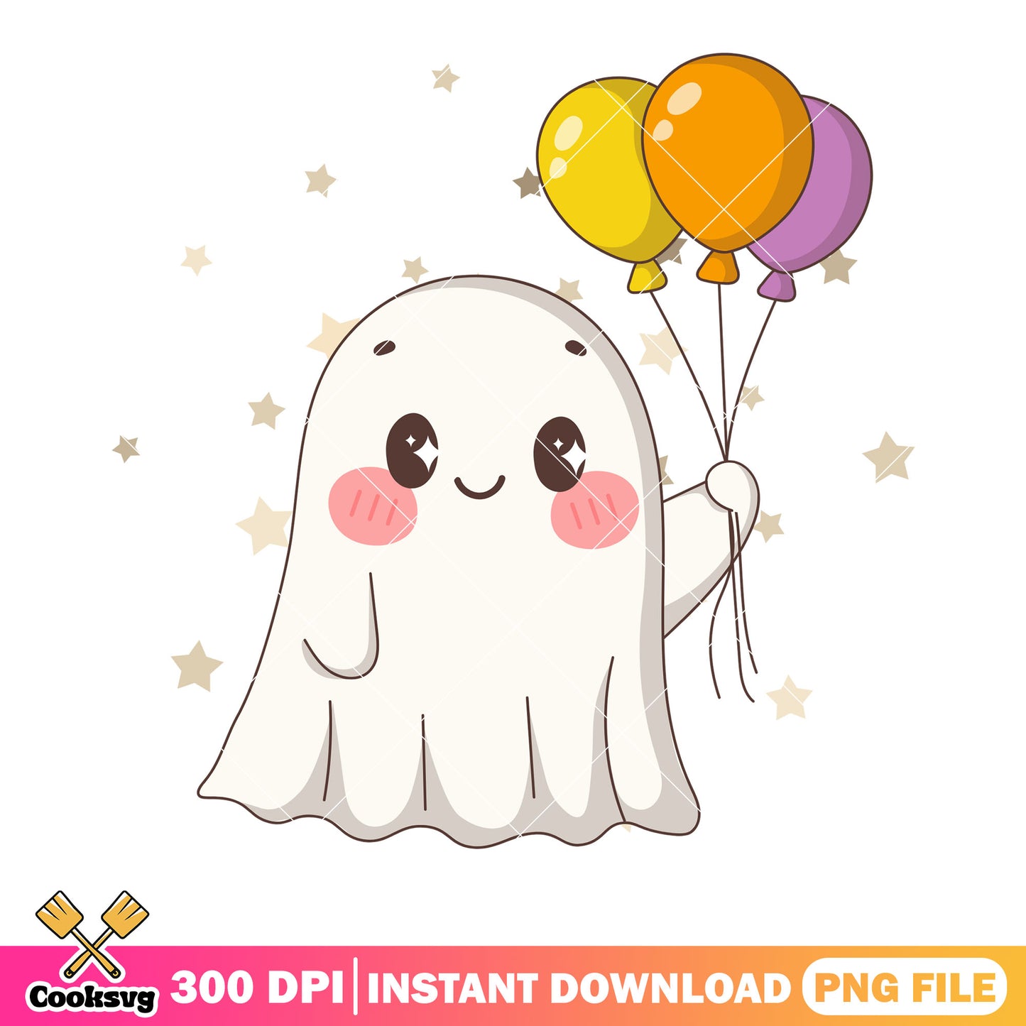 Cute baby ghost pink cheek png, balloon png, halloween night png 