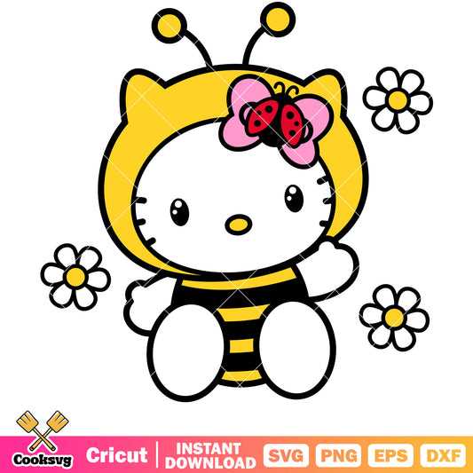 Cute bee hello kitty design svg, hello kitty character​ svg