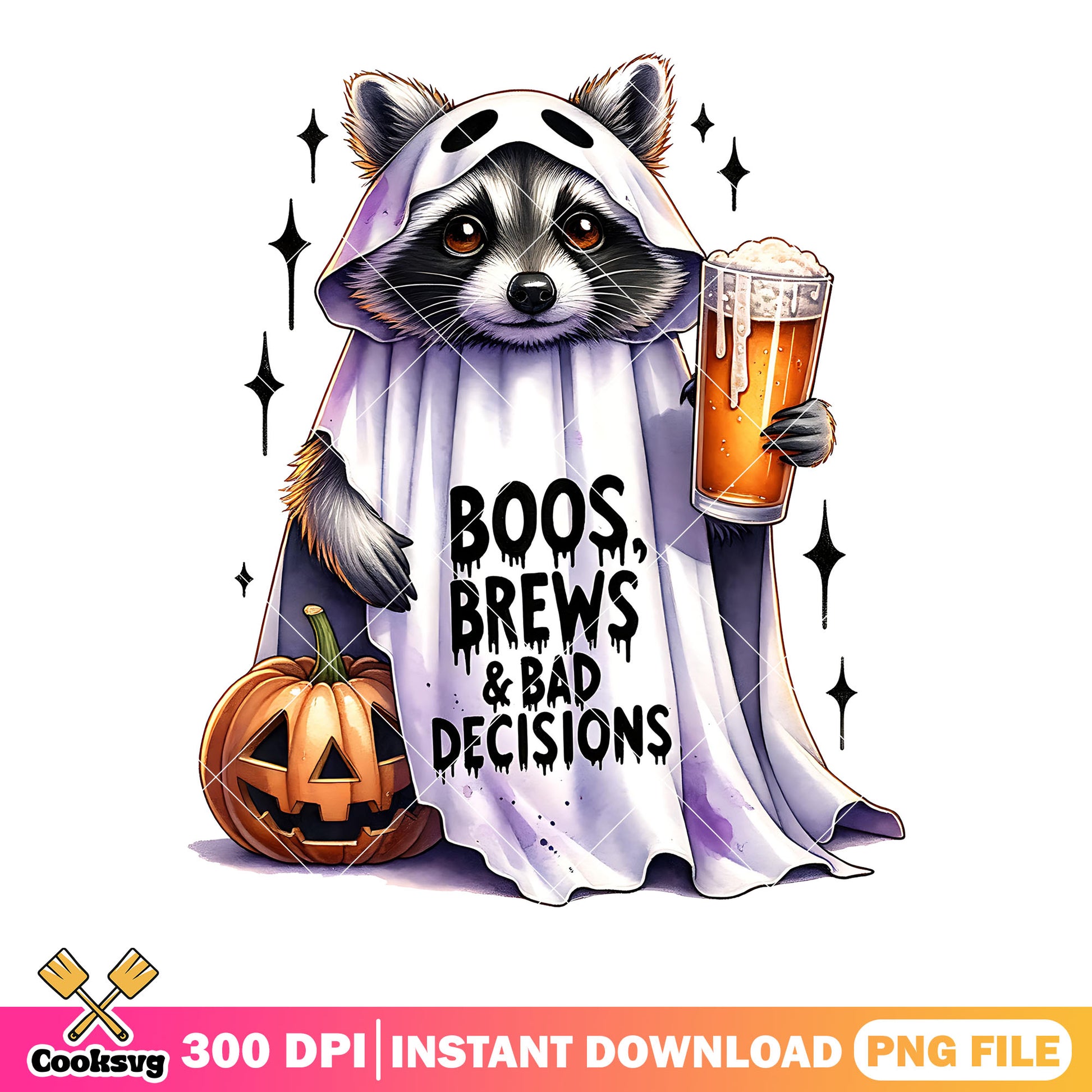Cute beer racoon png,, ghost costume png, halloween scary png
