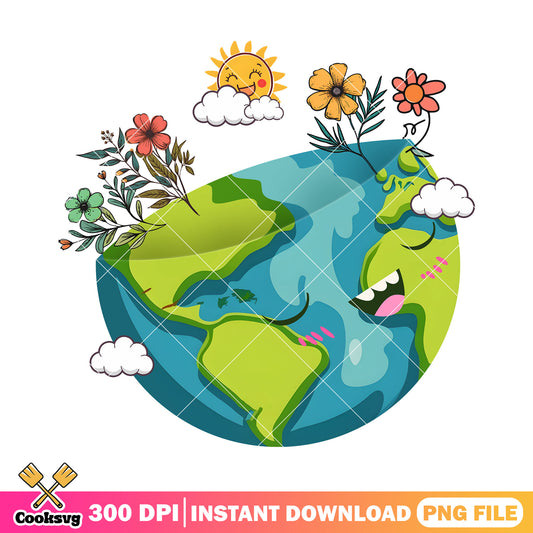 Cute cartoon earth design png, happy earth day png, earth png