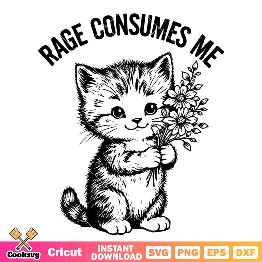 Cute cat rage consumes me svg, mental health funny svg, Cute cat svg