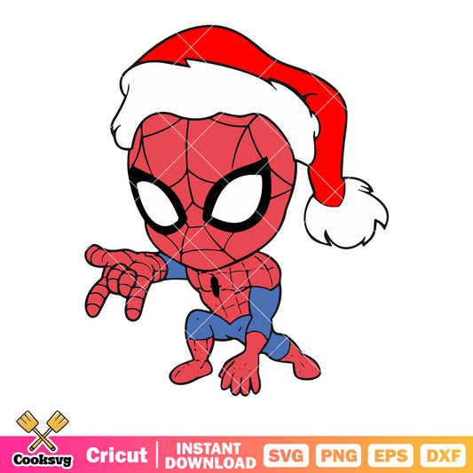 Cute chibi spider man svg, santa claus hat svg, super hero poses​ svg