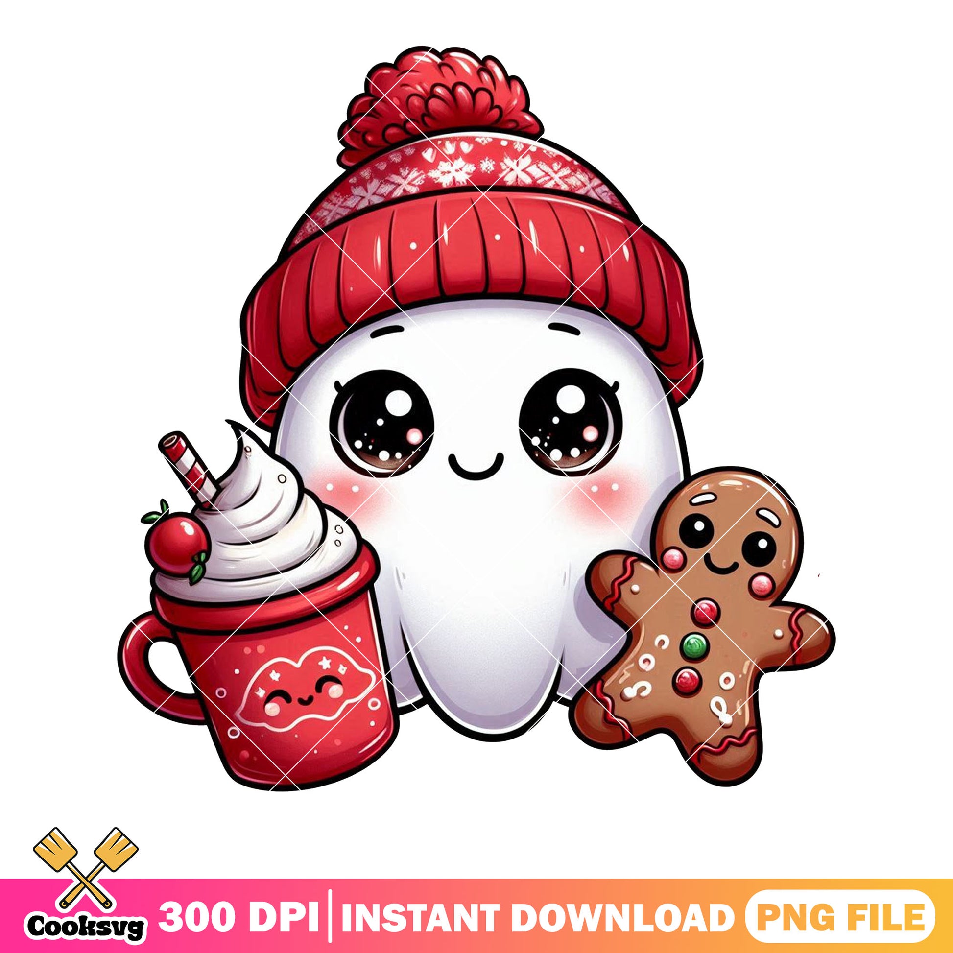 Cute christmas ghost png, christmas ghost png, ghost cookie png