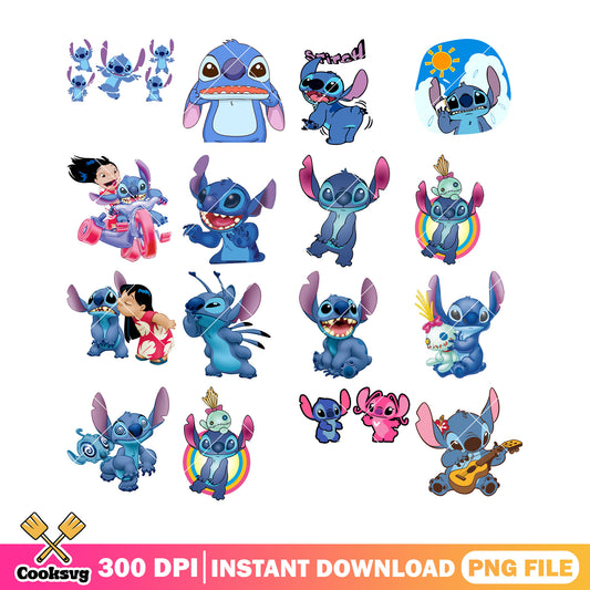 Cute disney stitch png bundle, disney stitch png, cute stitch png