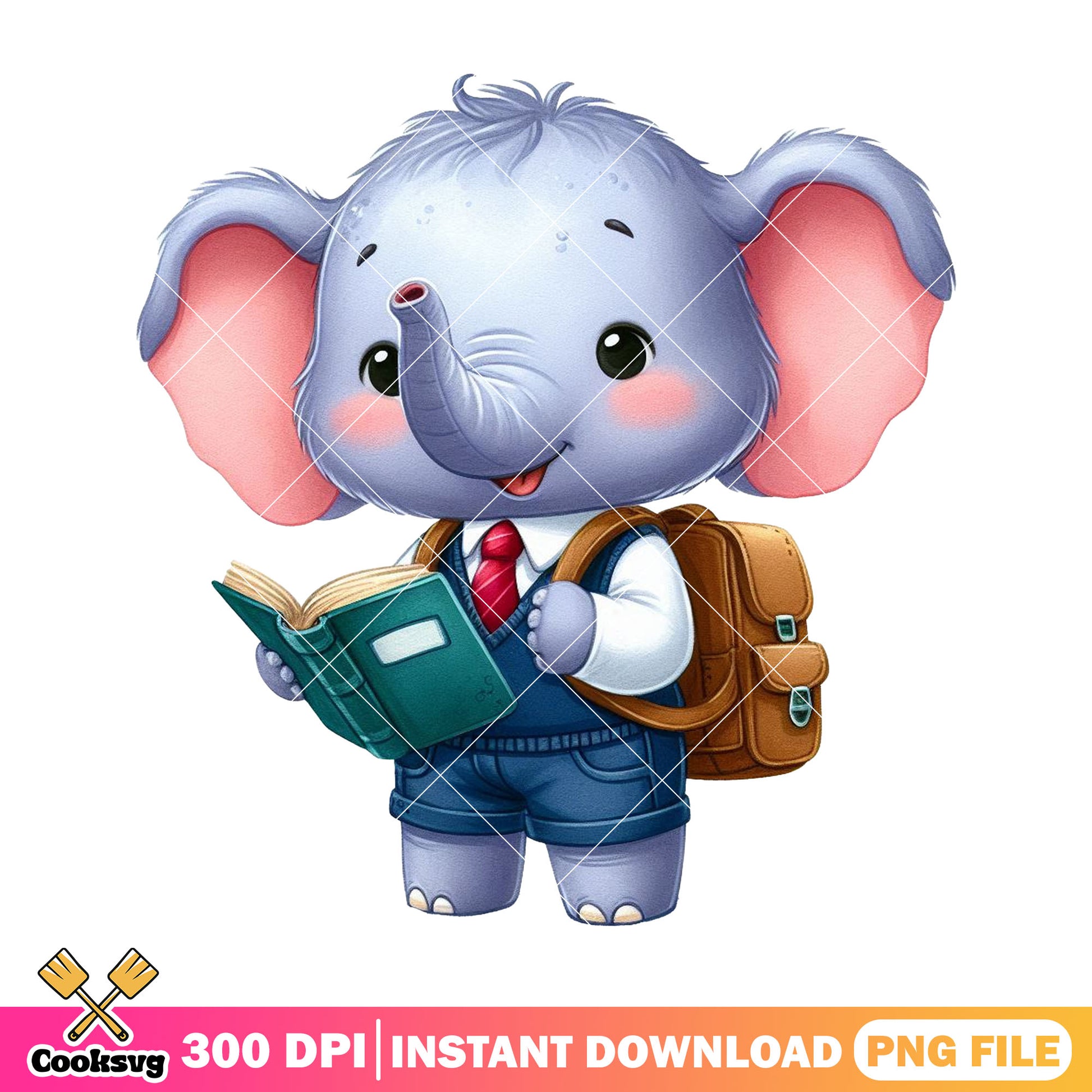 Cute elephant chibi png, back to school png, elephant standing png
