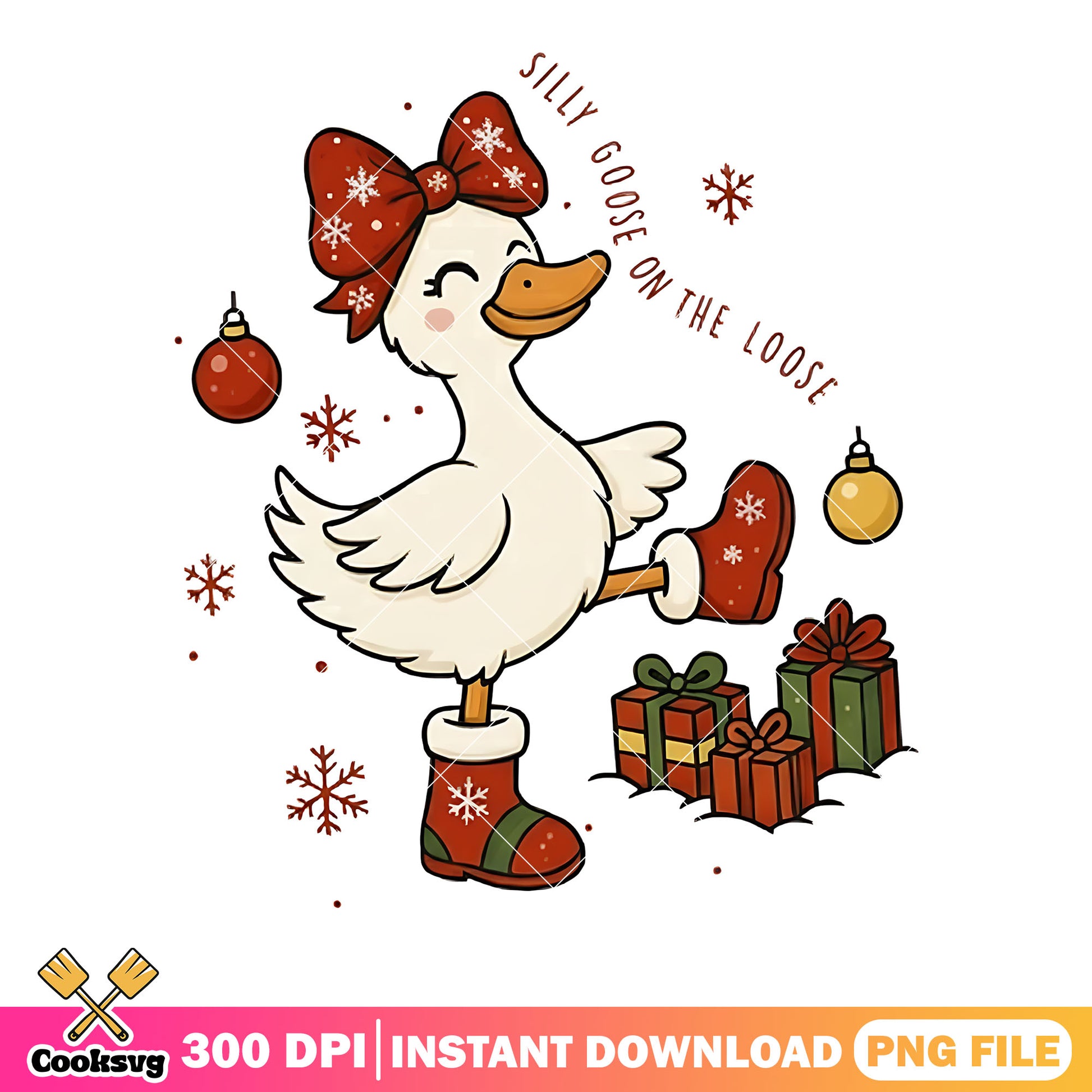 Cute goose in christmas png, christmas gifts png, christmas decor png